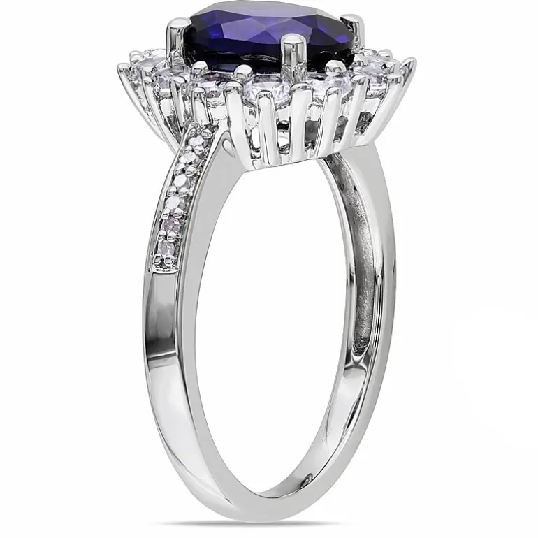 Lab-Created Blue Sapphire and Diamond Sterling Silver Earring, Ring, and Pendant Necklace 3-Piece Set