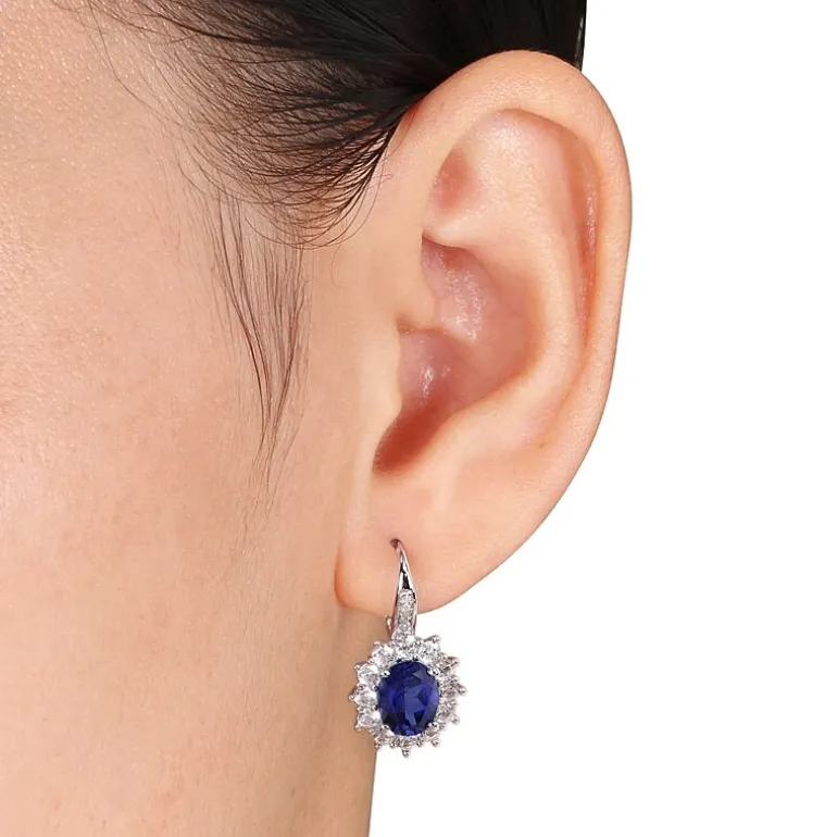 Lab-Created Blue Sapphire and Diamond Sterling Silver Earring, Ring, and Pendant Necklace 3-Piece Set