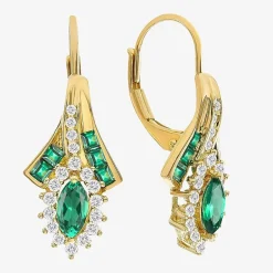 Lab Created Gemstone 14K Gold Over Silver Marquise Drop Earrings