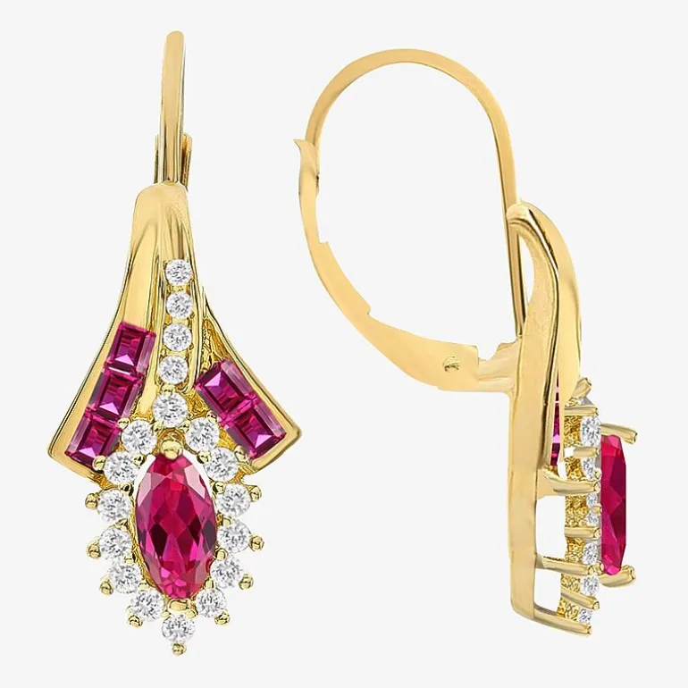 Lab Created Gemstone 14K Gold Over Silver Marquise Drop Earrings