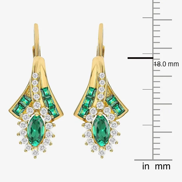 Lab Created Gemstone 14K Gold Over Silver Marquise Drop Earrings