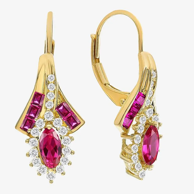 Lab Created Gemstone 14K Gold Over Silver Marquise Drop Earrings