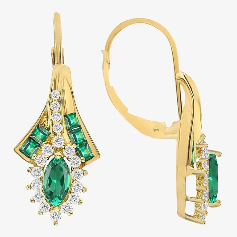 Lab Created Gemstone 14K Gold Over Silver Marquise Drop Earrings