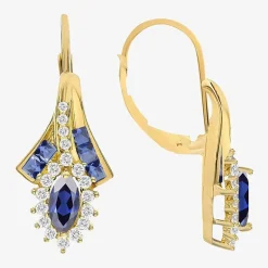 Lab Created Gemstone 14K Gold Over Silver Marquise Drop Earrings