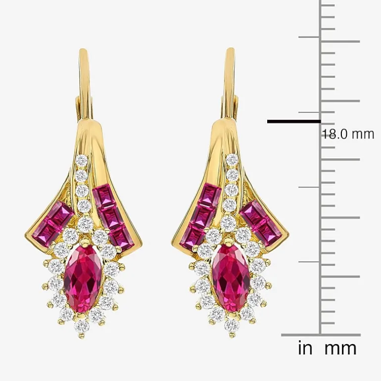 Lab Created Gemstone 14K Gold Over Silver Marquise Drop Earrings
