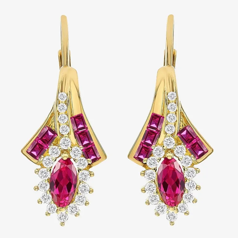 Lab Created Gemstone 14K Gold Over Silver Marquise Drop Earrings