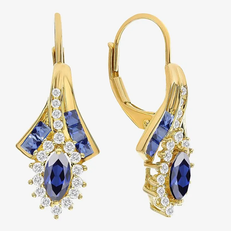 Lab Created Gemstone 14K Gold Over Silver Marquise Drop Earrings