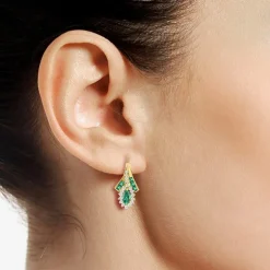 Lab Created Gemstone 14K Gold Over Silver Marquise Drop Earrings
