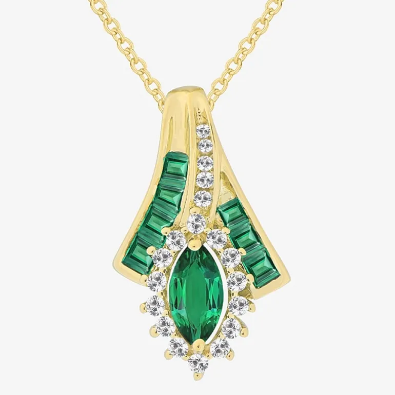Lab-Created Gemstone 14K Gold Over Silver Marquise Pendant Necklace