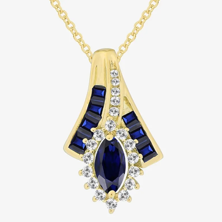 Lab-Created Gemstone 14K Gold Over Silver Marquise Pendant Necklace