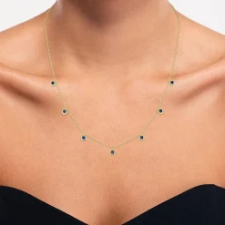 Lab Created Gemstone 14K Gold Over Silver 18 Inch Station Necklace