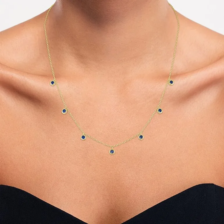 Lab Created Gemstone 14K Gold Over Silver 18 Inch Station Necklace