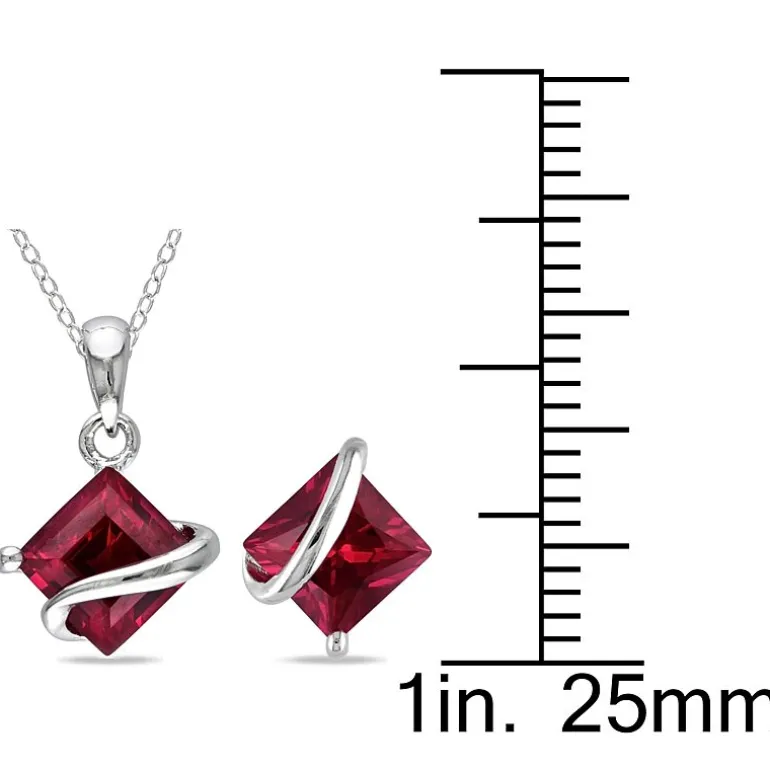 Lab-Created Ruby Sterling Silver Earrings & Pendant Necklace 2-Piece Set