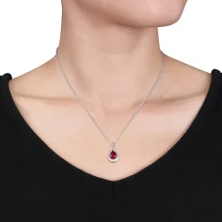 Lab-Created Ruby & White Sapphire Earrings & Pendant Necklace 2-Piece Set