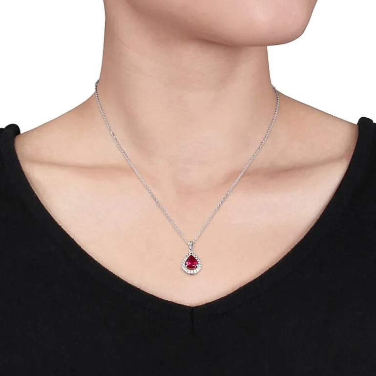 Lab-Created Ruby & White Sapphire Earrings & Pendant Necklace 2-Piece Set