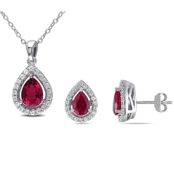 Lab-Created Ruby & White Sapphire Earrings & Pendant Necklace 2-Piece Set