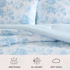 Laura Ashley Anja Textured Toile Easy Care Complete Bedding Set with Sheets