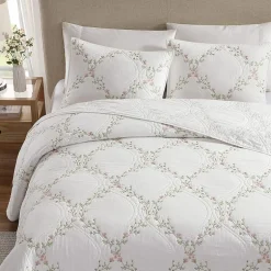 Laura Ashley Floral Embroidery Quilt Set