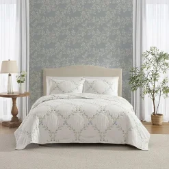 Laura Ashley Floral Embroidery Quilt Set