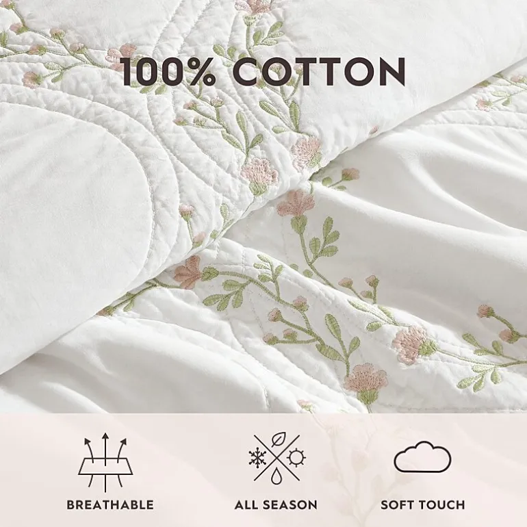 Laura Ashley Floral Embroidery Quilt Set