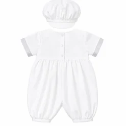 Laurenza's Baby Boys Satin Baptism Christening Romper with Matching Hat