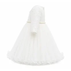 Laurenza's Baby Girls Long-Sleeve Pearl Lace Baptism Dress