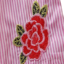 Laurenza's Toddler Girls Pink Striped Embroidered Romper