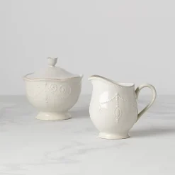 Lenox French Perle White Stoneware Sugar & Creamer Set