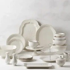 Lenox French Perle White Stoneware Sugar & Creamer Set