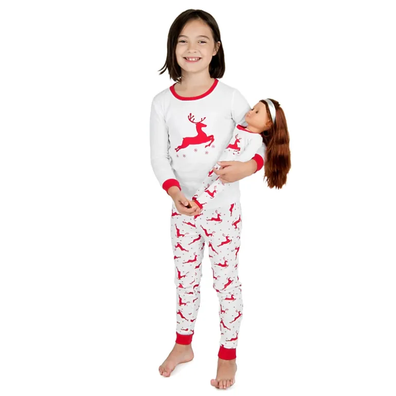 Leveret Girl & Doll Matching Cotton Christmas Holiday Pajama Set