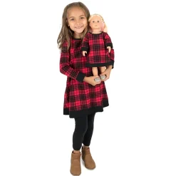 Leveret Girl & Matching Doll Set - Cotton Buffalo Plaid Dress