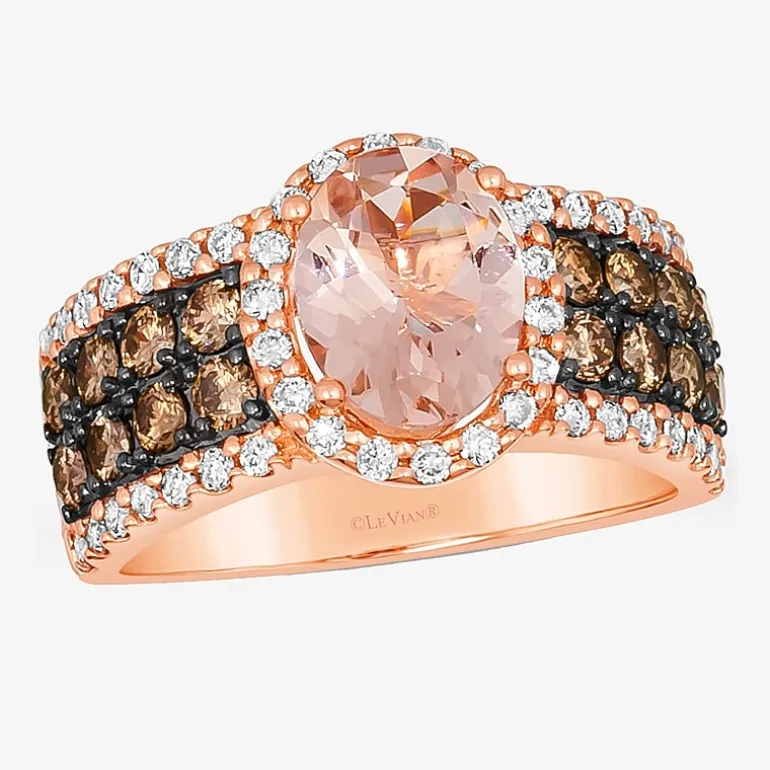 Le Vian® Ring featuring 1 1/3 CT. Peach Morganite™ 3/4 CT. Chocolate Diamonds® 1 3/8 CT. Nude Diamonds™ set in 14K Strawberry Gold®