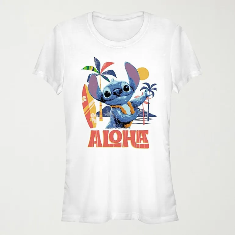 Lilo And Stitch The Movie Aloha Tee Womens Juniors Crew Neck Short Sleeve Regular Fit Lilo & Stitch Graphic T-Shirt