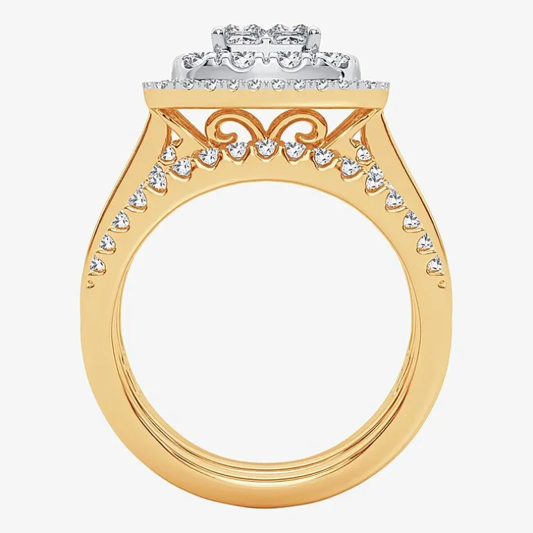 Limited Edition! Womens 1 CT.T.W. Natural Diamond 10K or 14K Gold Cushion Halo Bridal Set
