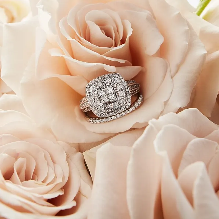 Limited Edition! Womens 1 CT.T.W. Natural Diamond 10K or 14K Gold Cushion Halo Bridal Set