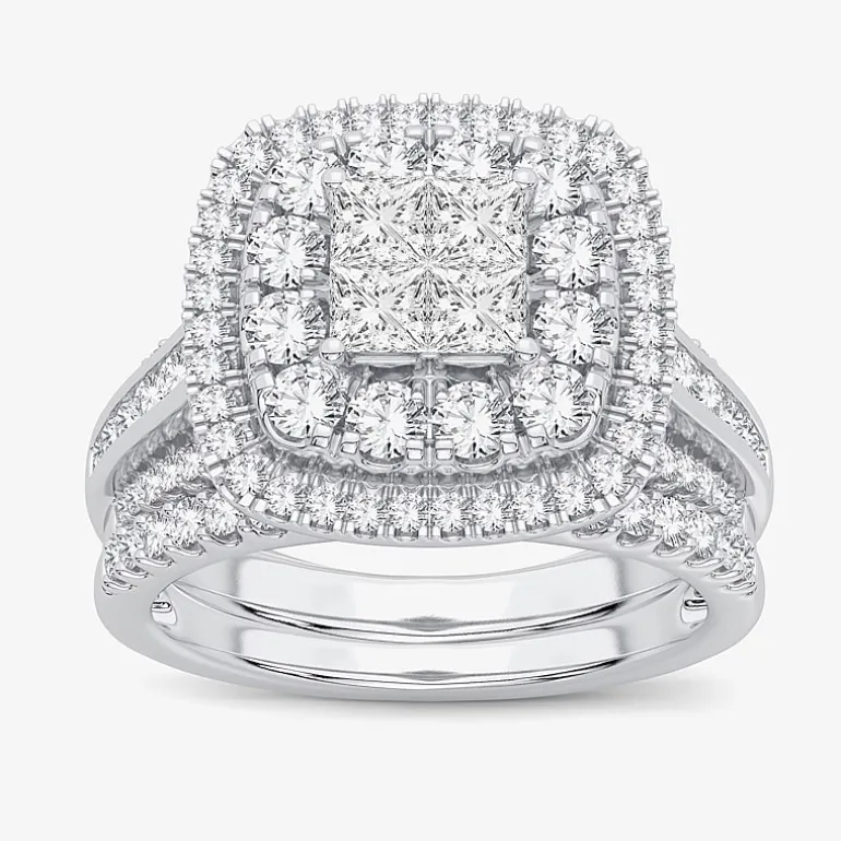 Limited Edition! Womens 1 CT.T.W. Natural Diamond 10K or 14K Gold Cushion Halo Bridal Set
