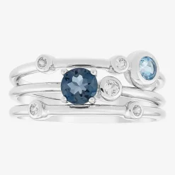 Limited Quantities! Womens Genuine Blue Topaz Sterling Silver Ring Set