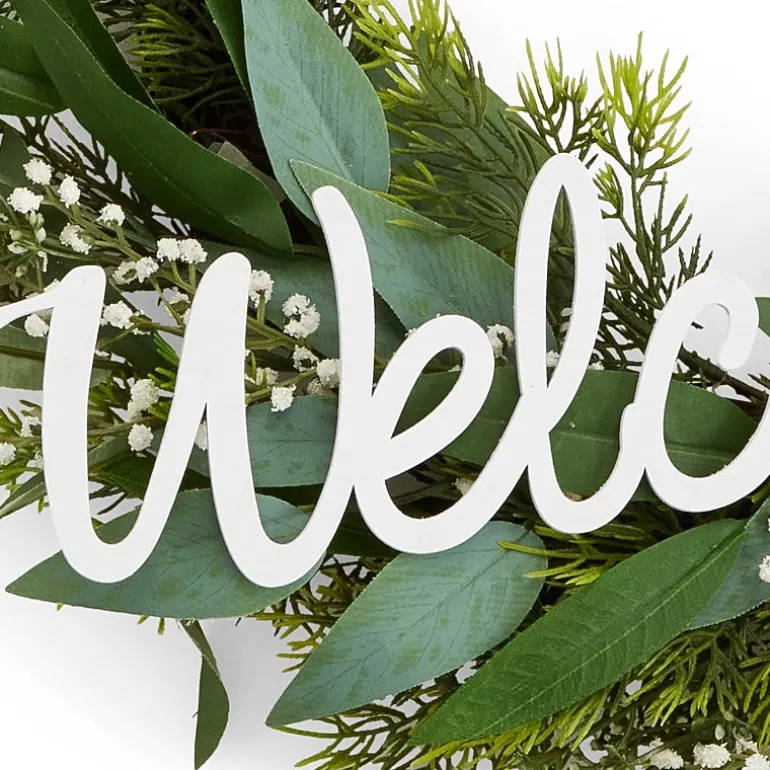Linden Street 24in Welcome Mixed Evergreen Wreath