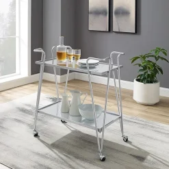 Linon Hera Kitchen And Dining Room Collection Glass-Top Serving Cart