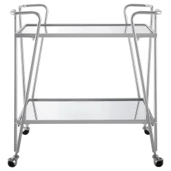 Linon Hera Kitchen And Dining Room Collection Glass-Top Serving Cart