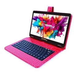 LINSAY® 10.1 Octa Core 128Gb Android 15 Tablet Red Croc Keyboard
