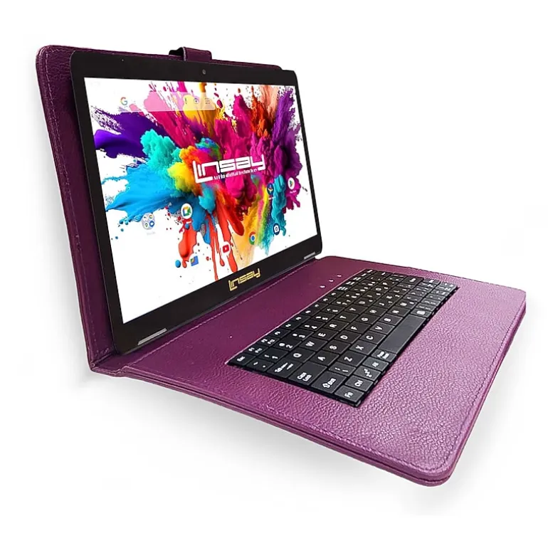 LINSAY® 10.1 Octa Core 128Gb Android 15 Tablet Purpleple Keyboard
