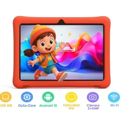 LINSAY® 10.1 Octa Core 128Gb Android 15 Tablet Kids Red