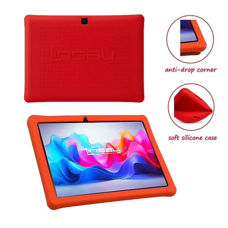 LINSAY® 10.1 Octa Core 128Gb Android 15 Tablet Kids Red