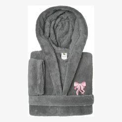 Linum Home Textiles Plush Bow Girls Long Sleeve Long Length Robe