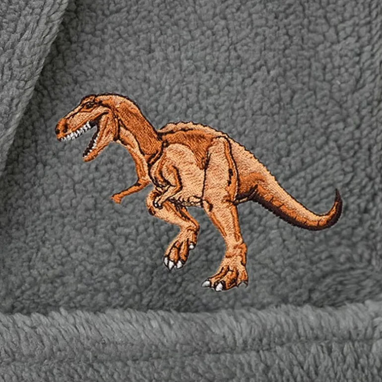 Linum Home Textiles Plush Dino Kids Bathrobe Unisex Long Sleeve Long Length Bathrobe