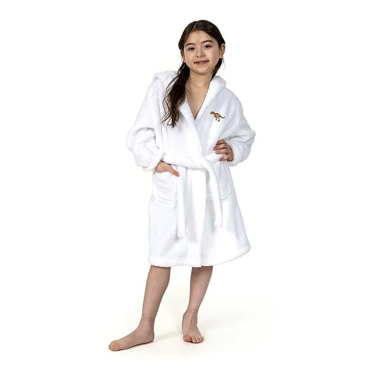 Linum Home Textiles Plush Dino Kids Bathrobe Unisex Long Sleeve Long Length Bathrobe
