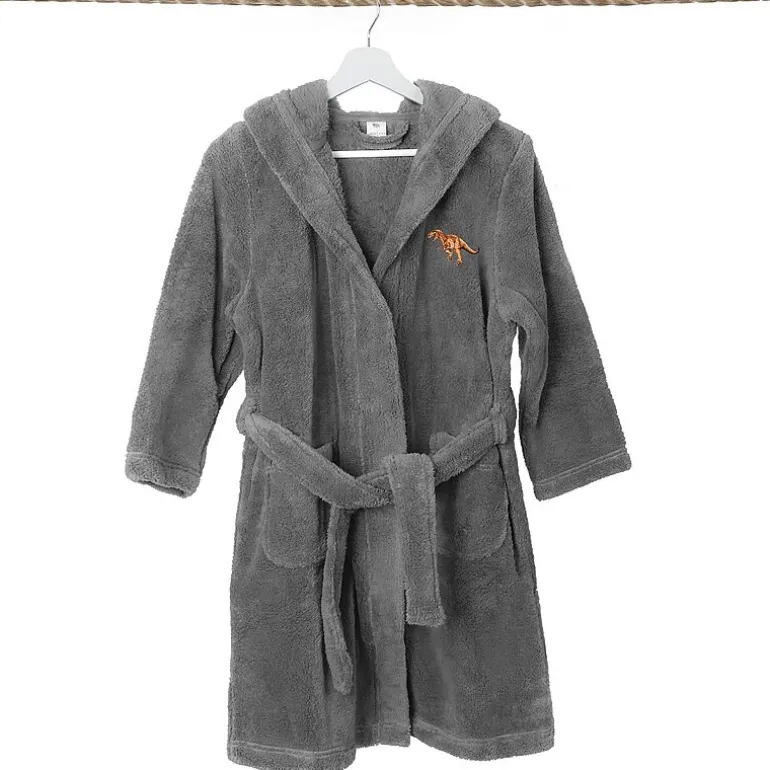 Linum Home Textiles Plush Dino Kids Bathrobe Unisex Long Sleeve Long Length Bathrobe