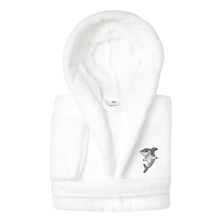 Linum Home Textiles Plush Shark Kids Bathrobe Unisex Long Sleeve Long Length Bathrobe