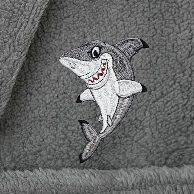 Linum Home Textiles Plush Shark Kids Bathrobe Unisex Long Sleeve Long Length Bathrobe